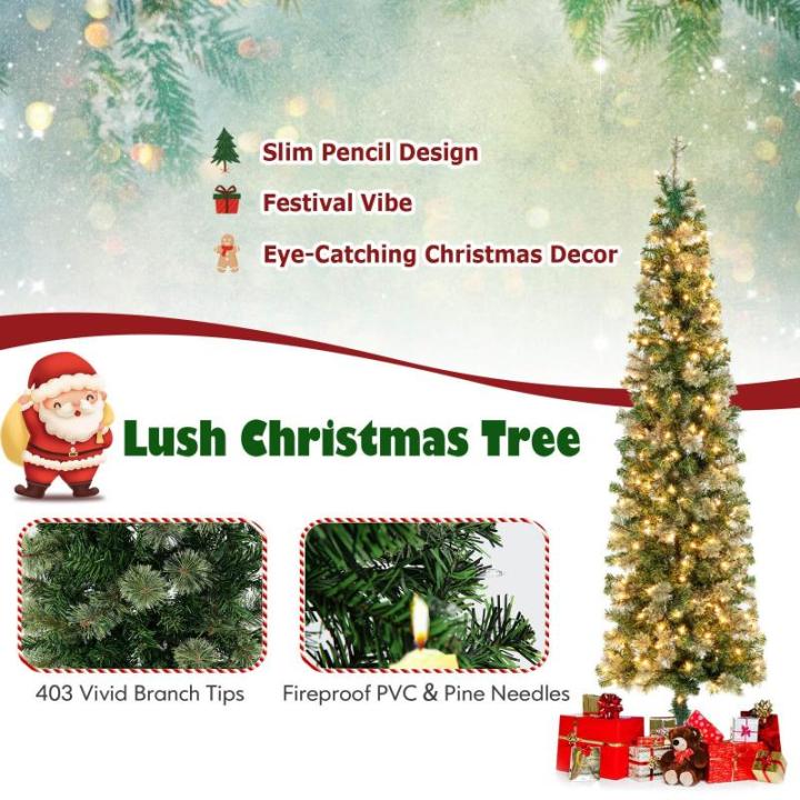 Künstlicher Bleistiftbaum 210 cm mit 150 LED-Lichtern, Halber Weihnachtsbaum mit 403 Zweige & Metallständer, Christbaum Tannenbaum Weihnachtsdekoration für Haus Geschäfte Büro
