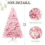 210 cm kerstboom bevlokt roze met volle vlokken decoratie met sneeuwvlokken, 1200 takpunten dennenbladeren van pvc en stabiele basis, kerstboom voor kerstdecoraties