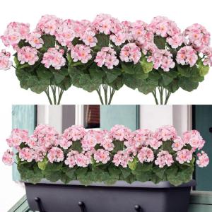 , 3 bundels voor buiten en binnen, namaakgeranium, zijden bloemen, decoratie, , uv-bestendig, geraniumstruik voor hangende tuin, veranda, raam, box, decoratie,