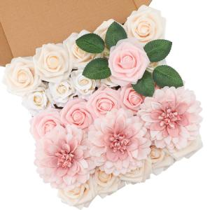 Künstliche rosa Blumen Fake Rose Blumen Dahlie mit Stielen für DIY Hochzeit Brautsträuße, Babyparty, Blumenarrangement, Tischaufsätze, Heimdekorationen.