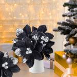 16 Stück Glitzer künstliche Weihnachtssterne Blume Glitzer Samt Magnolie Blume Faux Weihnachten Weihnachtsstern Blume Weihnachten Dekorative Blume für Weihnachtsbaum Dekoration 
