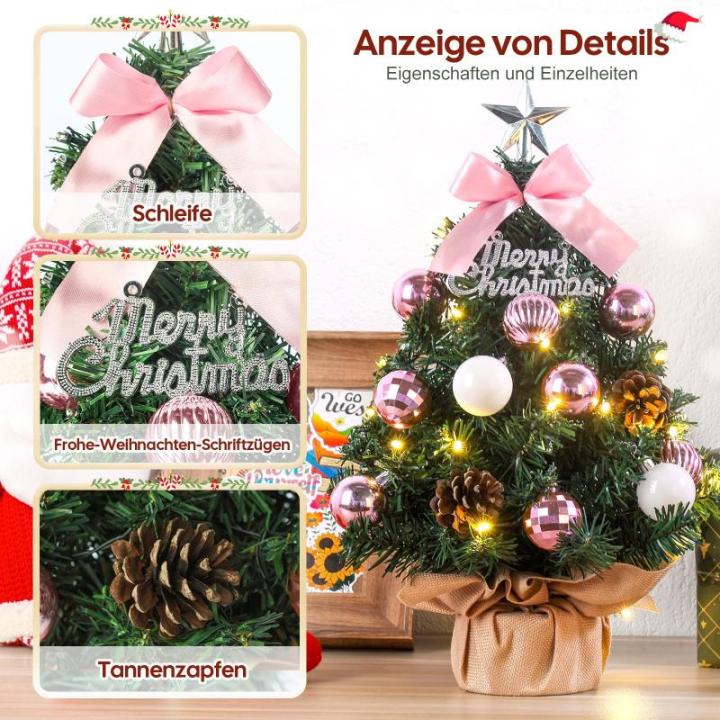 Mini kerstboom kleine kerstboom met verlichting LED tafel kerstboom klein kunstmatig versierd voor Kerstmis decoratie 60 cm