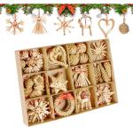 46 x natuurlijke strosterren kerstset, kerstboomversiering, stro met natuurlijke accenten, handgemaakte kerstboom van stro met mooie doos, natuurlijke kerststrohanger voor kerstboo