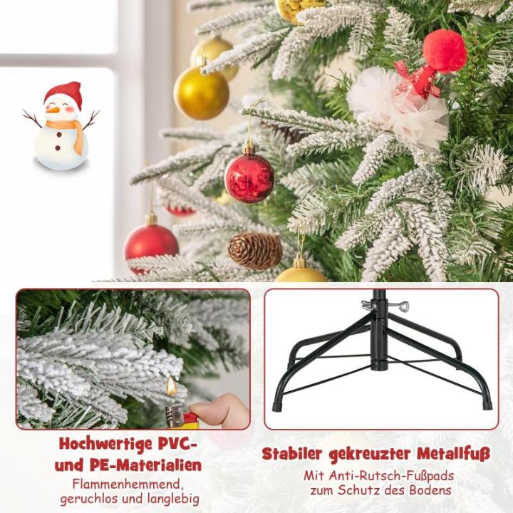 Kunstkerstboom van 190 cm met verlichting en sneeuw, dennenboom met 280 warmwitte ledlampen en 62 dennenappels, kerstboom met scharnierstructuur, kunstboom voor thuis