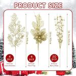 28 stuks kerst glitter bloemen bessen stelen kunstmatige kersttakken kerstboomversiering kunsttakken kerstboom plukken voor doe-het-zelf vakantie handwerk krans thuis decoratie (go