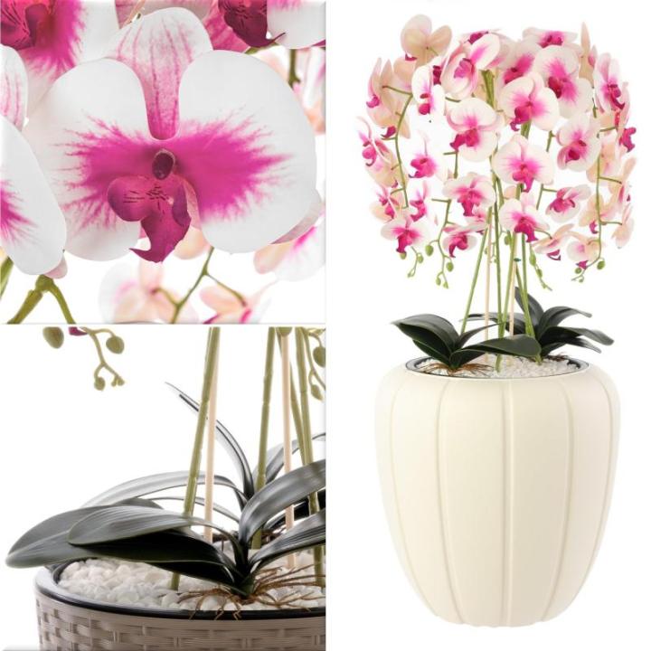Kunstorchidee, cascade, bloemenboeket, crèmerosa in pot, crème, 90 cm hoog, rubberen bloemen, 5 scheuten, decoratie voor thuiskantoor
