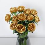 Kunstmatige Zijde Roos Bloem Boeket Levensechte Nep Roos voor Bruiloft Thuis Party Decoratie Evenement Gift 10 stks (Goud)