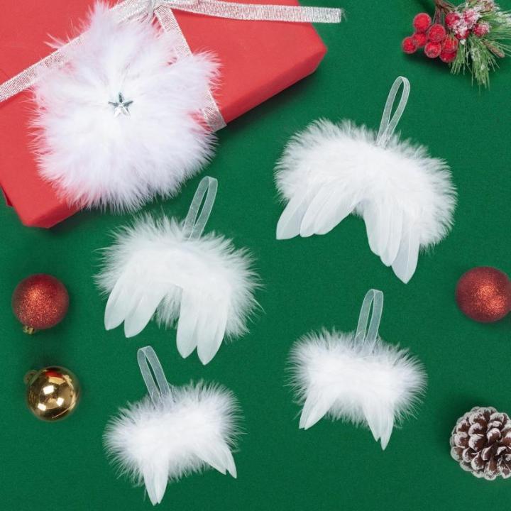 10 stuks Kerstmis engelenvleugels veren kerstboomversiering witte kerstboom decoratie veren vleugels hanger ornament voor doe-het-zelf handwerk
