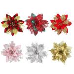 Künstliche Weihnachtsblumen, 24 Stück, Weihnachtsbaum-Blumen mit Clips, Weihnachtsbaumschmuck, künstliche Blumenornamente für Winter, Hochzeit, Party, Kranz, Dekoration (Rot + 