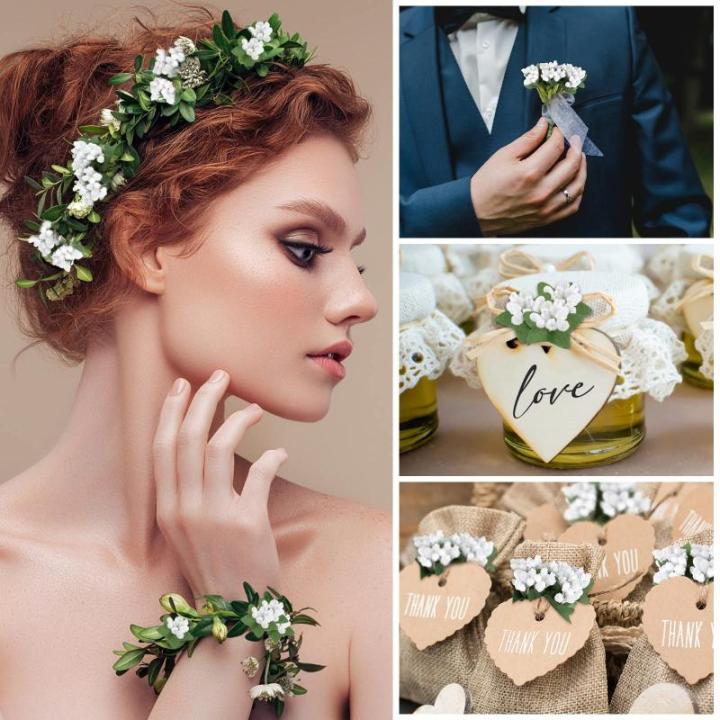 144 stuks , stofblaadjes om te knutselen, , kleine decoratie, bloemen, stofblad met bladeren, bloemenstempel, stoffen bloemen voor bruiloft, feest, uitnodiging, gastgeschenk, wit