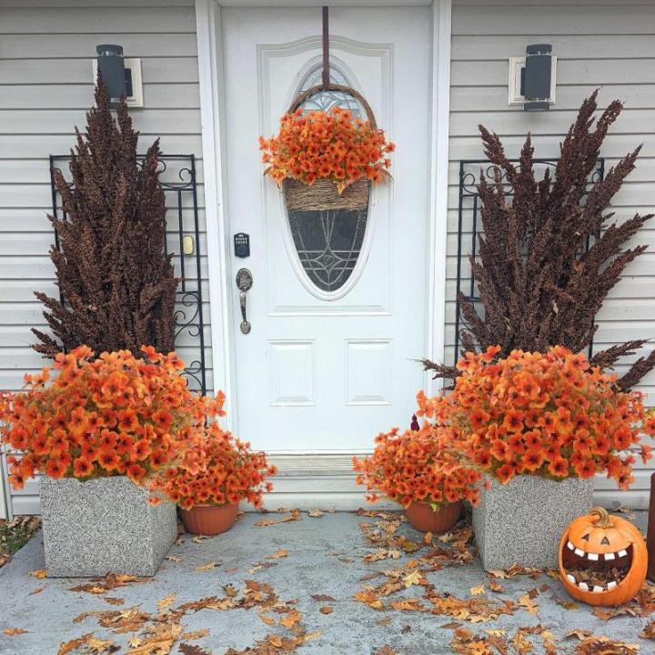 Kunstbloemen, herfst, 8 bundels kunstbloemen, herfstdecoratie, kunstbloemen, herfst, balkonplanten, zijden bloemen, herfsttakken, herfstdecoratie voor binnen en buiten, tuin, tafel
