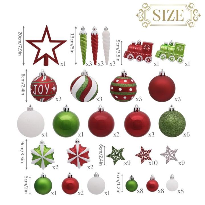 100st 3-15cm rood groen wit, set hangende kerstboomversieringen mat glanzend pailletten, handgeschilderde bal met ster voor plastic kerstboom