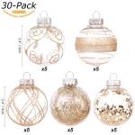 Onbreekbare doorzichtige plastic van 60 mm met glitterschilderij, transparant, doorzichtige kristallen , kerstboomdecoraties (30 stuks, champagne)
