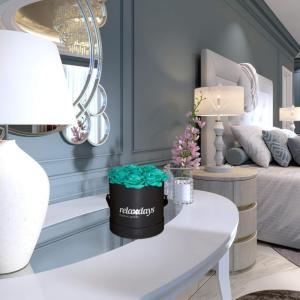Rozenbox rond, 8 rozen, stevige bloemenbox, zwart, 10 jaar houdbaar, cadeau-idee, decoratieve bloemenbox, turquoise