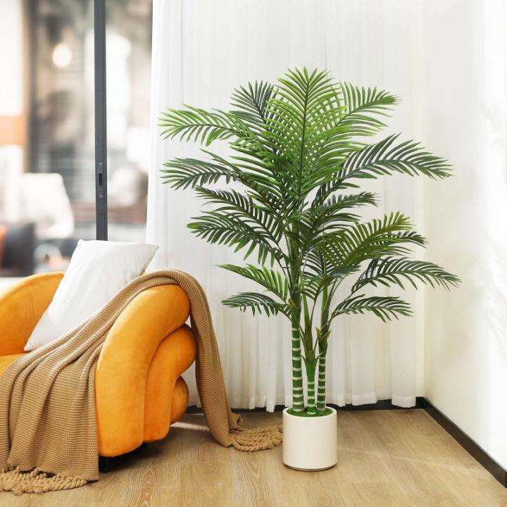 Kunstpalm, 150 cm, grote areca palm in witte pot, , kunstpalm voor huis, woonkamer, slaapkamer, kantoor, balkon, tuindecoratie