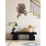 Kunstplant als echte kunstmatige tradeskantie, hangplant, decoratieve plant met houten plaat, hoogte 84 cm, voor muur, veranda, café, trap, tuin, huisdecoratie