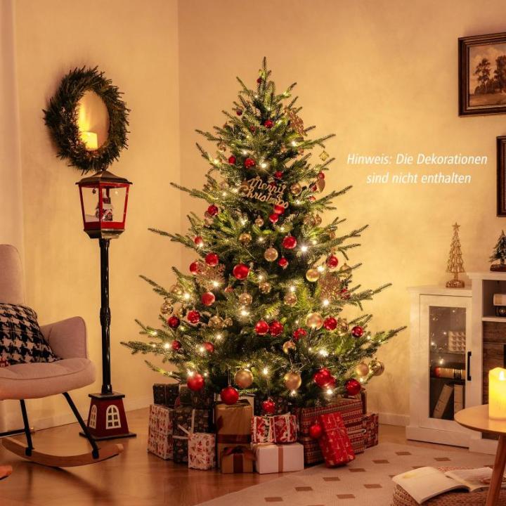 Kunstkerstboom met verlichting, 180 cm, dennenboom met 240 warmwitte ledlampen en 8 lichtmodi, kerstboom met scharnierstructuur, kunstboom voor thuis, groen