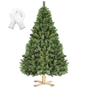 Kunstkerstboom van 213 cm met 1346 takpunten, dennenboom met houten standaard en handschoenen, snel op te bouwen en afneembaar, dennenboom voor kantoor, thuis, winkel, feest, feest