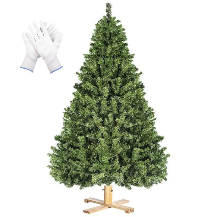 Kunstkerstboom van 213 cm met 1346 takpunten, dennenboom met houten standaard en handschoenen, snel op te bouwen en afneembaar, dennenboom voor kantoor, thuis, winkel, feest, feest
