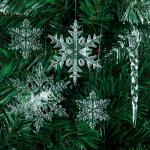 Kerstboomversiering, sneeuwvlokken, ijspegel, 42 stuks, kerstboomdecoraties, acryl