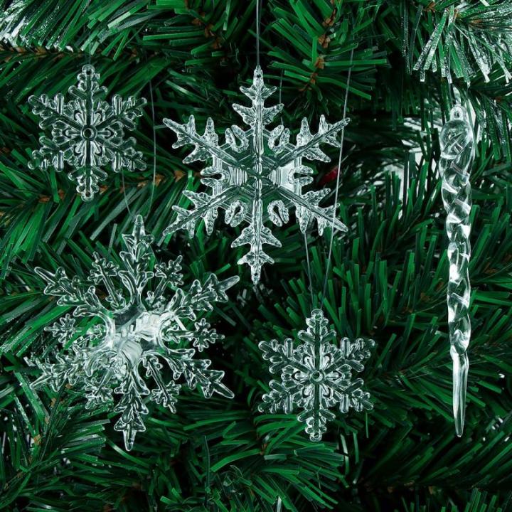 Kerstboomversiering, sneeuwvlokken, ijspegel, 42 stuks, kerstboomdecoraties, acryl