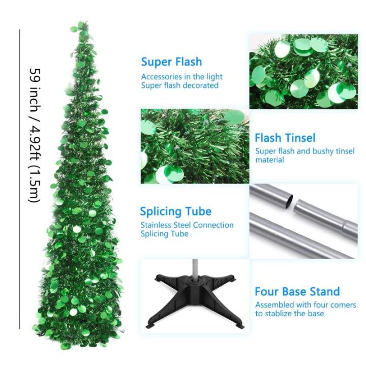 Kunstkerstboom met standaard, 150 cm, herbruikbaar, inklapbaar, lamettaboom voor kerstdecoraties, huisdecoratie, blauw
