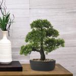 Kunstbonsai Natuurgetrouwe kunstplant, kunstboom, bonsai, ceder, grenen, podocarpus, plastic plant, kunstplant met keramische pot in zwart, voor badkamerdecoratie, desktop, kantoor