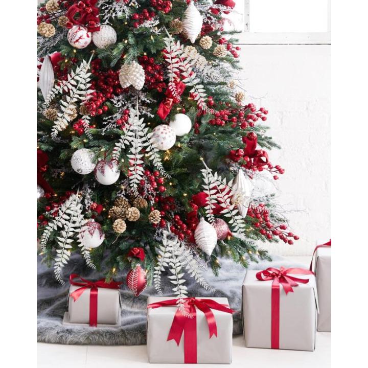 68 cm, set van 4 , kunsttak, kerstdecoratie, glitter, kerstbladeren voor kerstboom, Nieuwjaar, ornamenten, kunstvaren voor feestdagen, eettafeldecoratie, wit