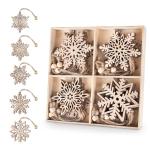 20 Kerstversiering hout,7,5cm sneeuwvlokken houten hanger,5 designs kerstboomversiering hout,onafgewerkte houten kerstversiering,vintage kerstboomversiering met henneptouw en bewee