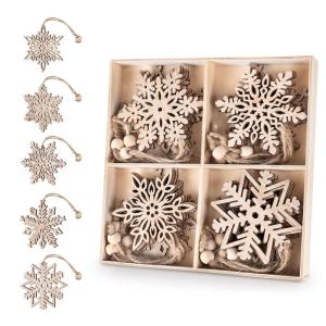 20 Kerstversiering hout,7,5cm sneeuwvlokken houten hanger,5 designs kerstboomversiering hout,onafgewerkte houten kerstversiering,vintage kerstboomversiering met henneptouw en bewee