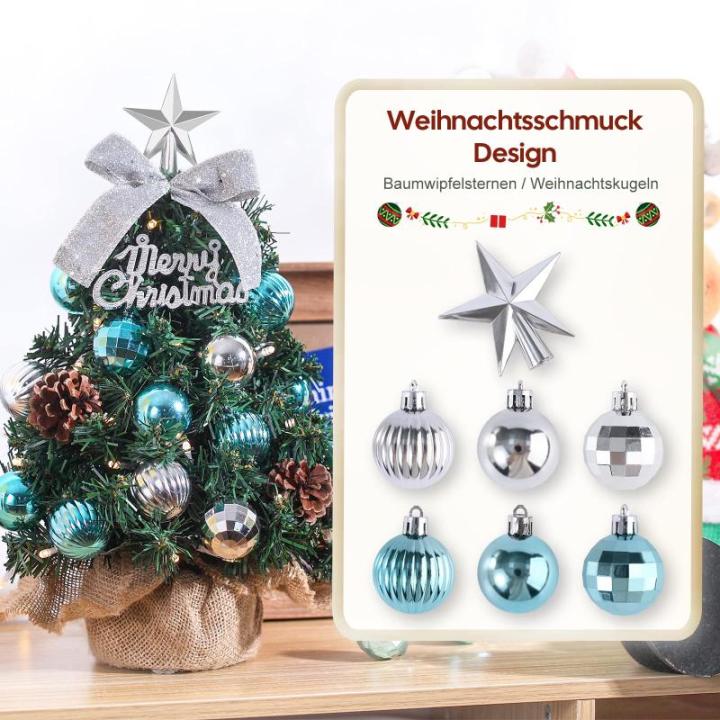 Mini-kerstboom Kleine kerstboom met verlichting, led, tafelkerstboom, klein, kunstmatig versierd, voor kerstdecoratie, 40 cm (blauw met zilver)