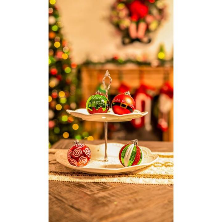9pcs 6cm , Kerstboomballen, Elfenthema Rood Groen Wit, Kerstboomdecoratie, Uitgerust met Touw Kraftpapier Inpakpapier