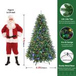 Kunstkerstboom met verlichting, 180 cm, met 330 warmwitte en meerkleurige ledlampen, 8 lichtmodi, 1018 PE en pvc-takpunten, opvouwbare metalen standaard