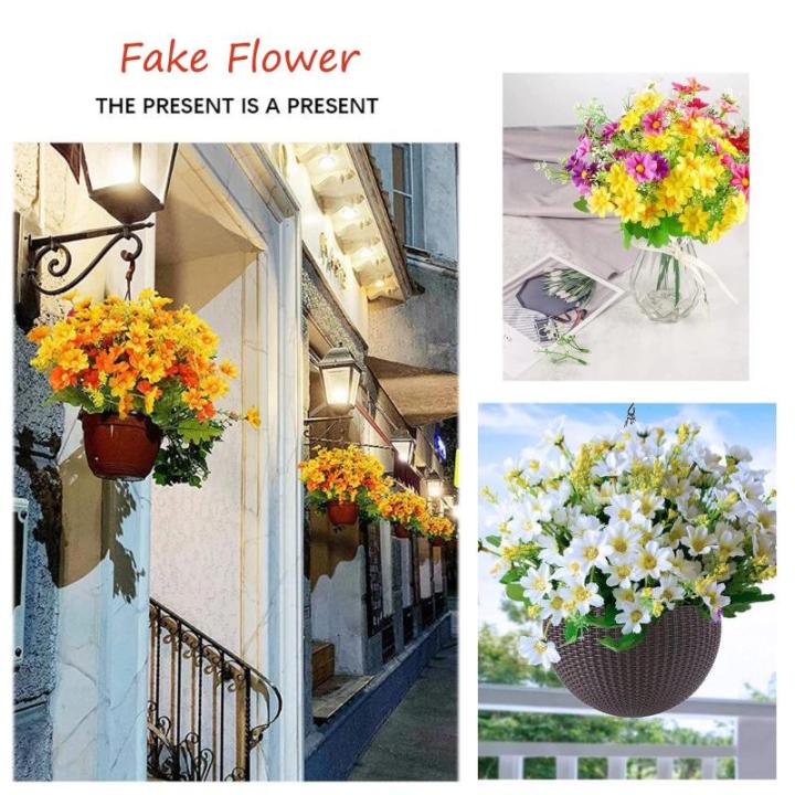Kunstmatige Nep Zijde Bloemen 6 Bundels Faux Zijde Daisy Wilde Bloemen Groen Struiken Planten Plastic Struiken Indoor Boerderij Outdoor UV Bestand Tuin Planter Decoratie