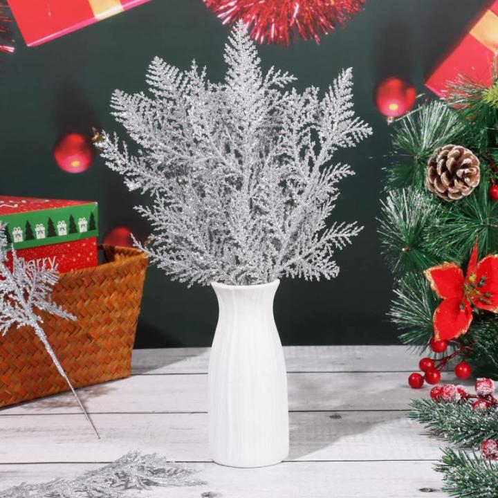 10 stücke Weihnachten Künstliche Kiefer Nadeln, 10, 6 Zoll Glitzer Kiefer Stems Kiefer Blätter Branchen Faux Zeder, Frosted Künstliche Kiefer Needles Branchen, für Weihnachten