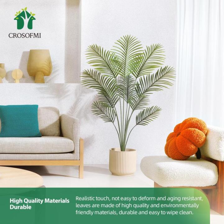 Kunstpflanze Palmen 130 cm Plastik Künstliche Pflanze Groß Areca Palme im Topf Wohnzimmer Balkon Schlafzimmer Grün Deko (1 Pack)