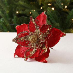 6 stuks kerstbloemen, glitterbloemen, kerstdecoratie, kerstboomversiering voor kerstboom, kerstkrans, bruiloft, tuin, Nieuwjaar (rood, 6 stuks)
