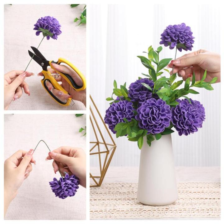 , 20 stuks dahlia-bloemen met bladeren en stelen, doe-het-zelf paarse dahlia-schuim bloem voor bruiloft, boeketten, bloemen, centerpieces, arrangementen feesttafels,