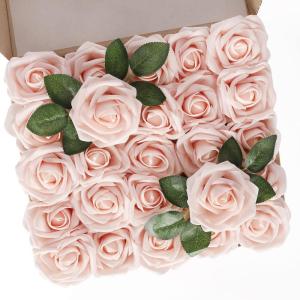 Kunstbloemen, rozen, 25 stuks, decoratieve bloemen, kunstrozen met stelen, Valentijnsdag, Moederdag, bruiloftsfeest, babyshower, woondecoratie, roze (blush pink)