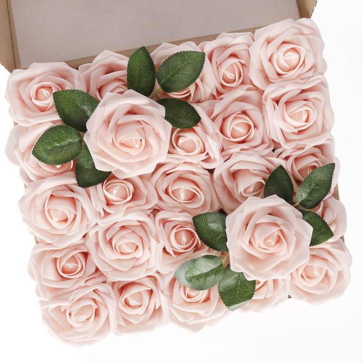 Kunstbloemen, rozen, 25 stuks, decoratieve bloemen, kunstrozen met stelen, Valentijnsdag, Moederdag, bruiloftsfeest, babyshower, woondecoratie, roze (blush pink)