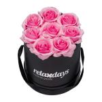 Rozenbox rond, 8 rozen, stevige bloemenbox, zwart, 10 jaar houdbaar, cadeau-idee, decoratieve bloemenbox, roze, 17 x 17 x 17 cm