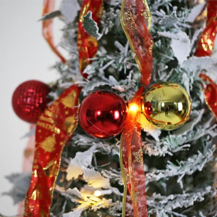 Künstlicher, vordekorierter, beleuchteter Pop-up-Weihnachtsbaum mit hängenden Kugeln für Weihnachtsdekoration (Gold und Rot)