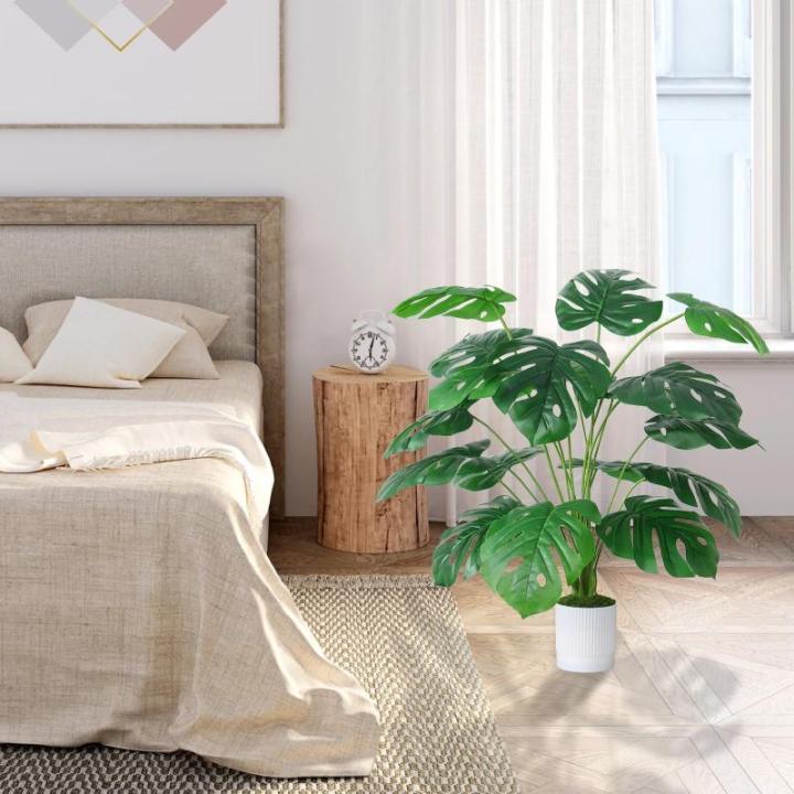Kunstpalmbladeren, plant in pot, 18 takken, 71 cm, kunstmatige tropische monstera-planten, groene bladeren, Hawaiiaanse Monstera-plant, splitphilo-plant, grote groene plant