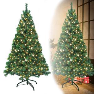 Kunstkerstboom met verlichting, 150 cm, kunstkerstboom met metalen standaard, pvc-kerstboom voor kerstdecoratie, kunstkerstboom met lichtketting