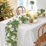 2 stuks bloemenkrans, witte zijden rozenslinger, hangende klimop, slinger, kunstmatige eucalyptusslinger, lentedecoratie, plant voor achtergrond, tafel, bruiloft, feest, decoratie