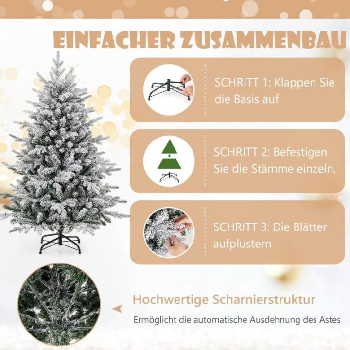 Kunstkerstboom, 135 cm, dennenboom met 160 ledlampen en sneeuw, 8 transformatiemodi, kerstboom met dichte takken