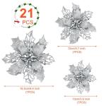 21 stuks kerstbloemen kerstboomversiering bloem kunstbloem glitter kerstboomversiering zilver Kerstmis