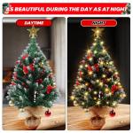 Mini kerstboom van 60 cm met 50 led-lichtslingers, doe-het-zelf kunstkerstboom met ster en rode strikken, dennenappels en rode bessen, decoratie voor Kerstmis, thuis, keuken, eetta