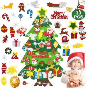 Vilten kerstboom, 10 m, doe-het-zelf vilten kerstboomset voor kinderen, kerstdecoratie, hangende decoratie met afneembare hangende ornamenten, vilten kerstboom voor thuis/deur/muur