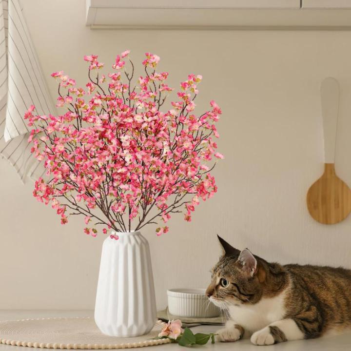 4 stuks kunstkersenbloesem, takken, roze perzikbloemen, 100 cm, kunstbloemen, bulk, lente, zijden bloemen, planten, bundel, lange stelen voor bruiloft, feest, tafel, vaas, decorati